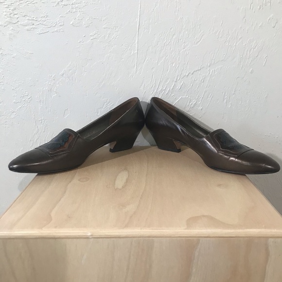 Vintage Brown Metallic Statement Block Heel 6.5 - Picture 6 of 8